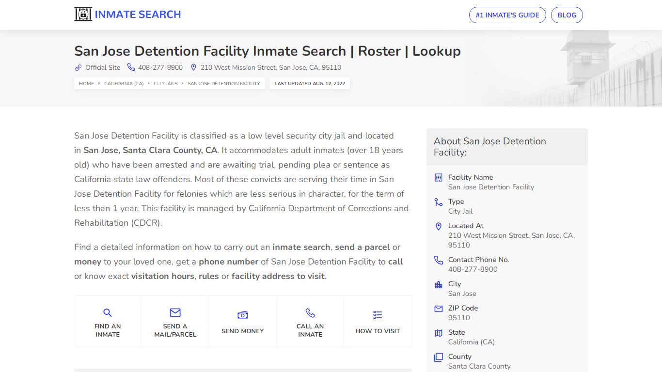 San Jose Detention Facility Inmate Search | Roster | Lookup